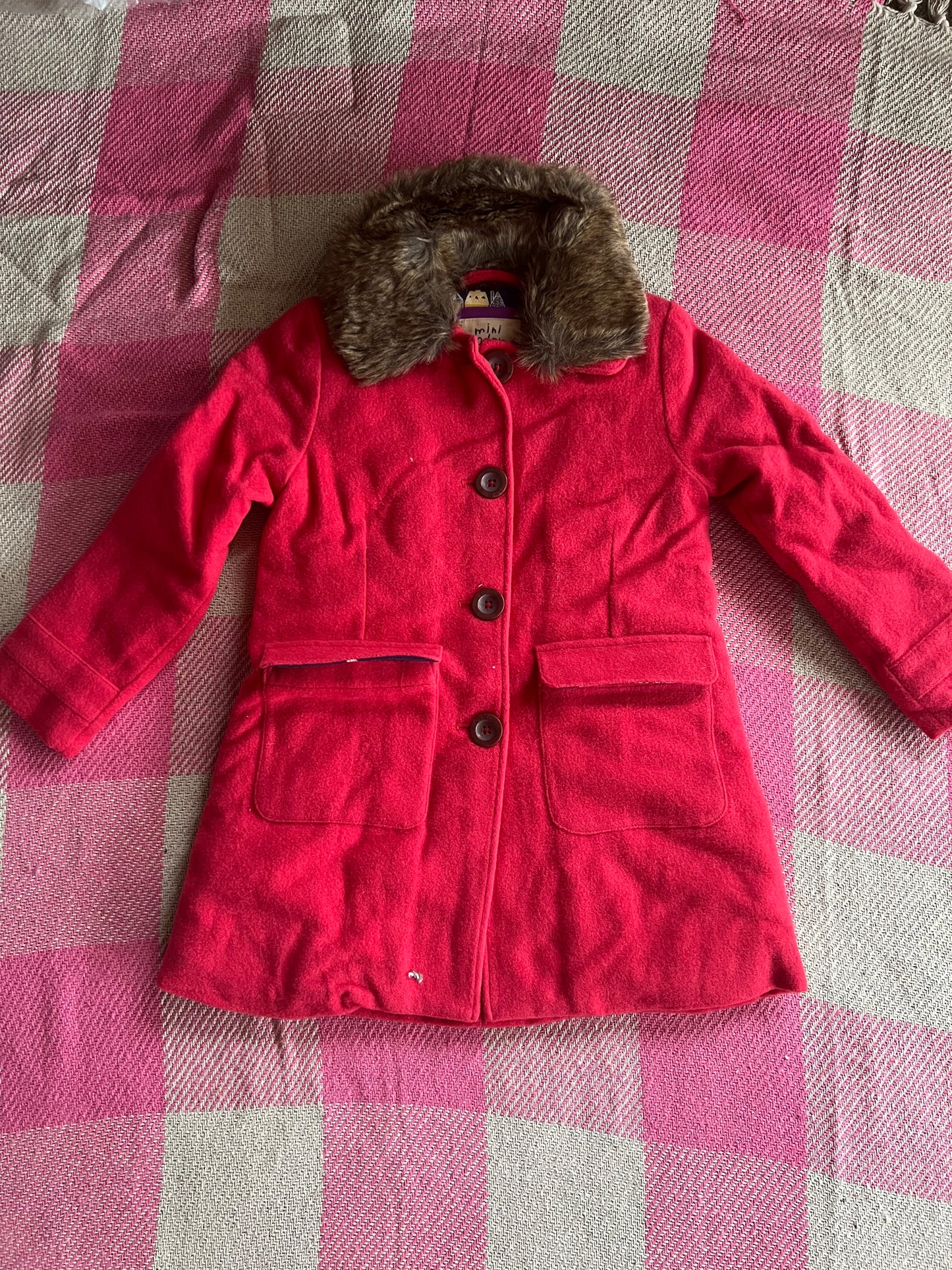 Mini Boden Red Coat 3-4
